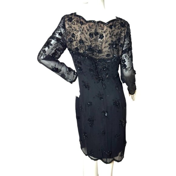 Exquisite Oleg Cassini silk dress with incredible beading and sheer illusion - Picture 3 of 9